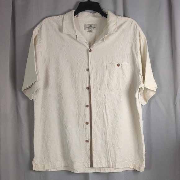 Cream Casual Button Down Shirt with Short Sleeves - Picture 1 of 7